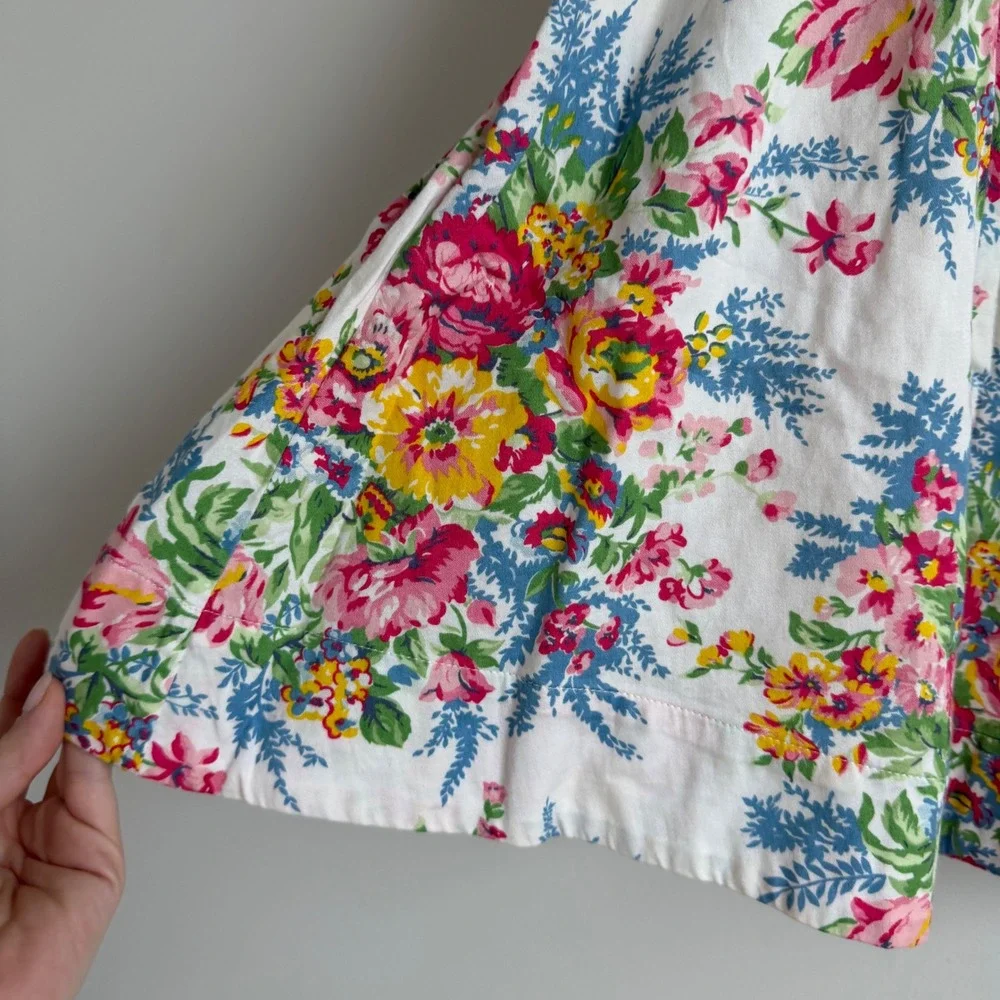 Vintage 90s Ralph Lauren Floral‎ Print Ruffle Bodice Dress Size 6